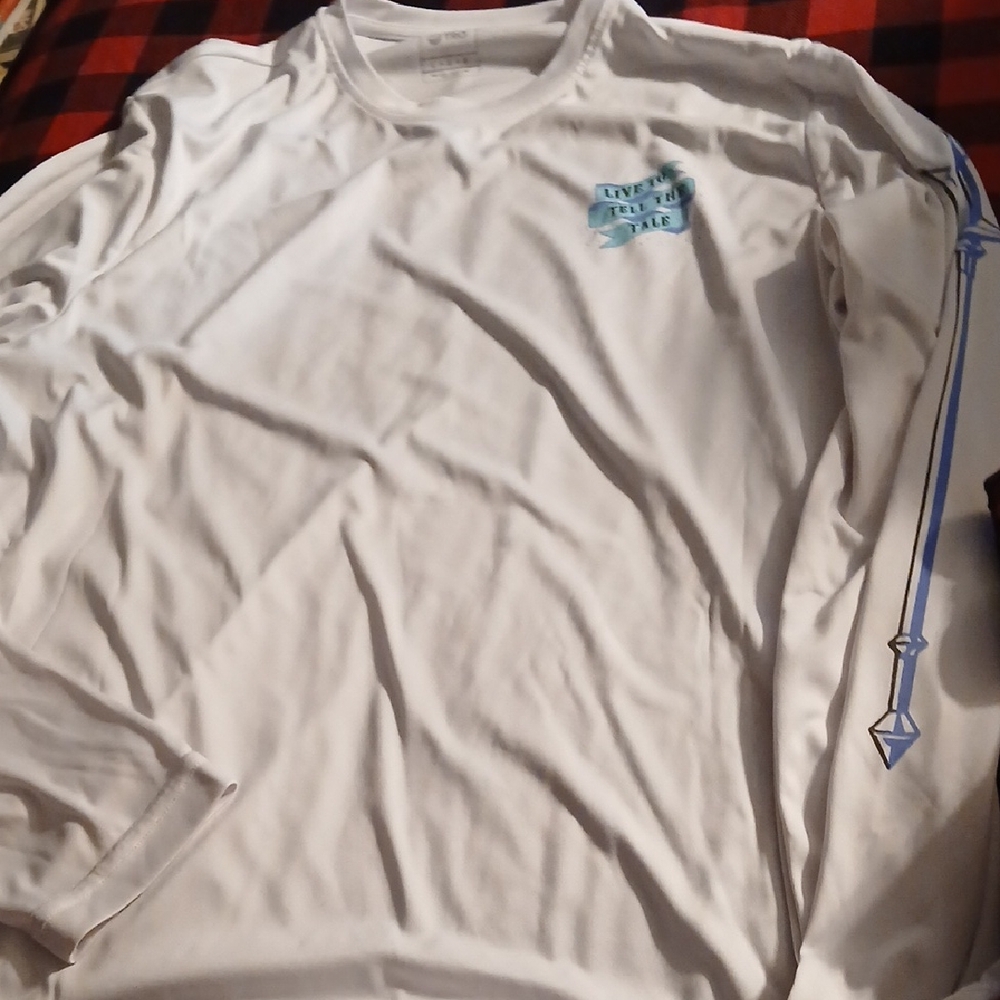 White Long Sleeve Tee with Blue Accents
